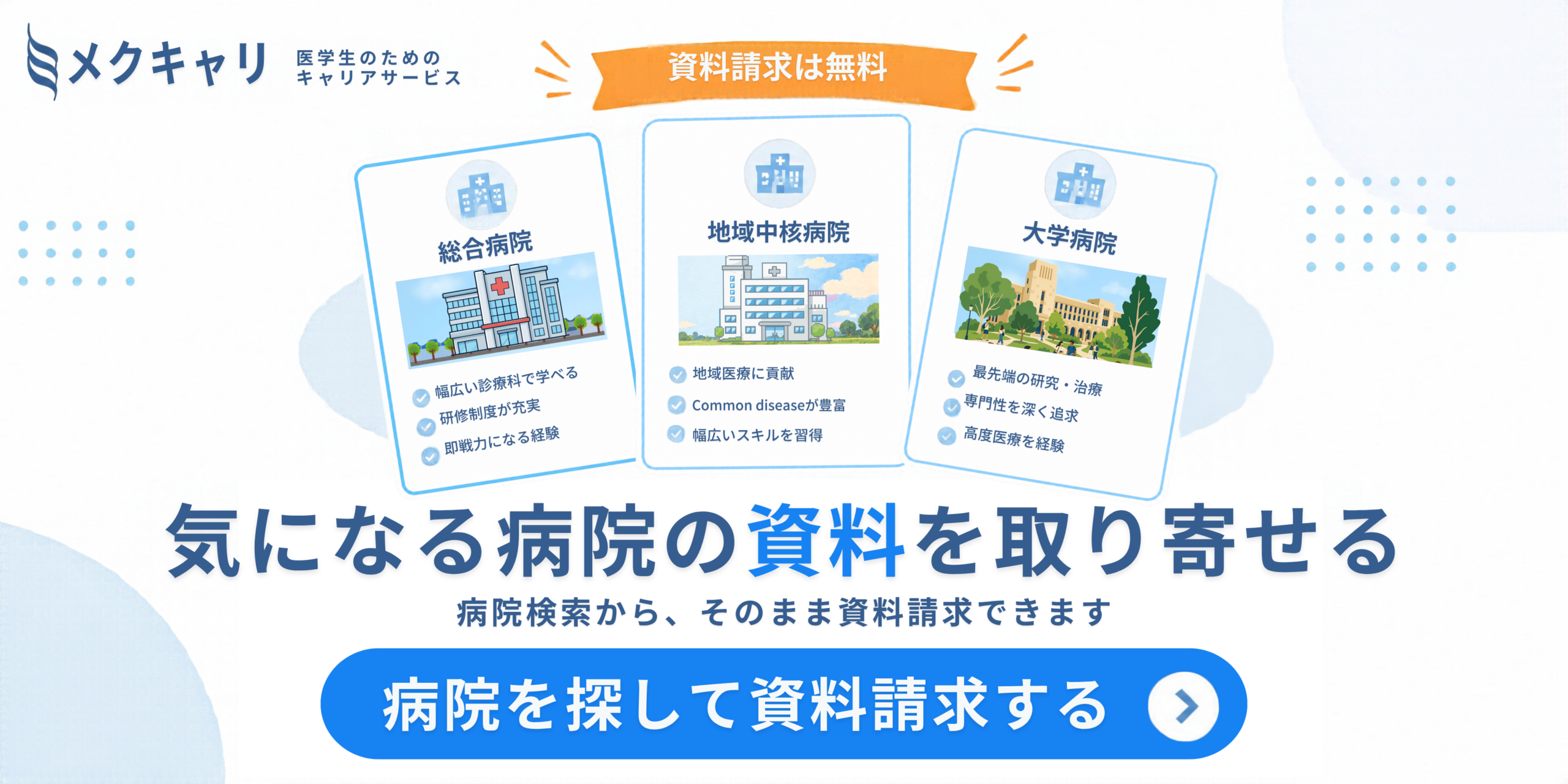 病院を探して資料請求する（メクキャリ）