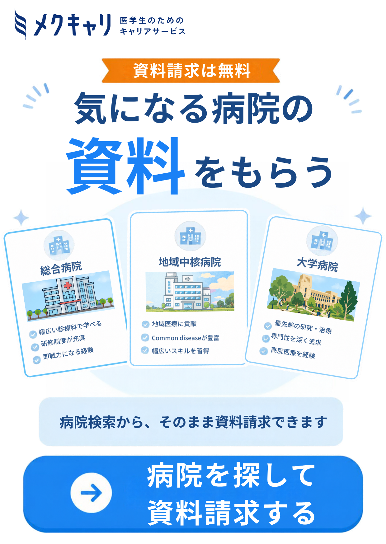 病院を探して資料請求する（メクキャリ）